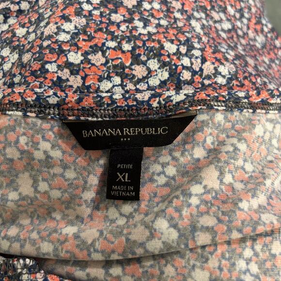 Banana Republic Dress XL‎ Petite Floral Tiered Ruffled Jersey Knit Blue Pink - Picture 10 of 11